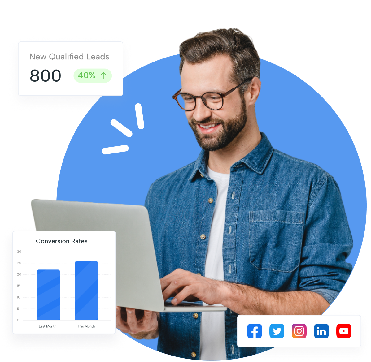 Confident male entrepreneur managing his online business through a sleek laptop in a modern workspace